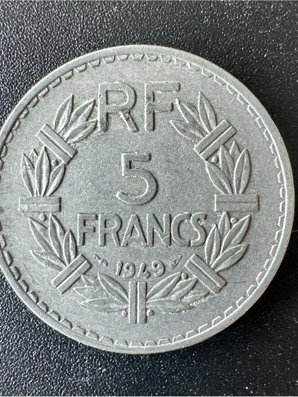 France 5 Francs Aluminum Coin 1949 - High Grade - 31 mm Hard to Find - Rare